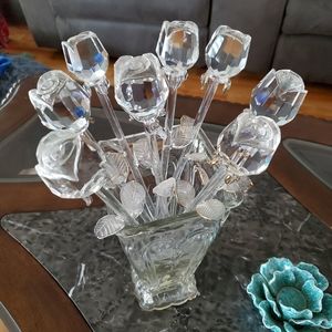 Glass roses with vase.